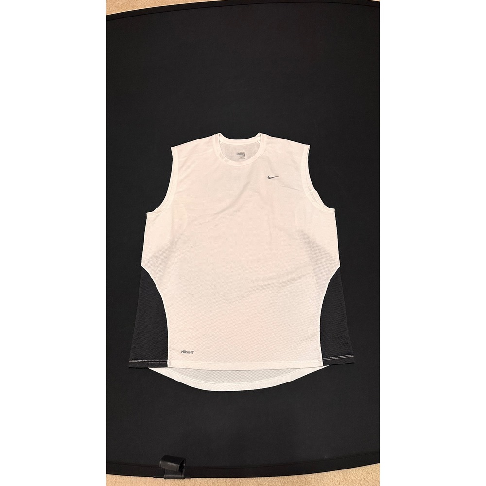 Nike Fit Dry Sleeveless Training Shirt Mens Large White Black Mesh Gym Tank Top